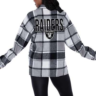 Women's Gameday Couture Gray Las Vegas Raiders  Fieldside Fun Plaid Button-Up Overshirt