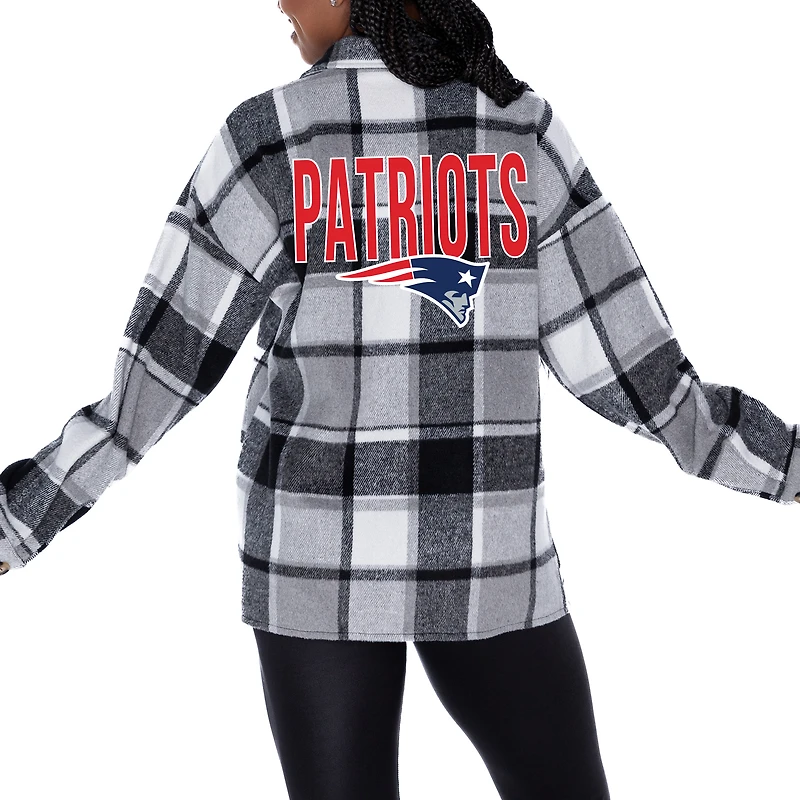 Women's Gameday Couture Gray New England Patriots  Fieldside Fun Plaid Button-Up Overshirt