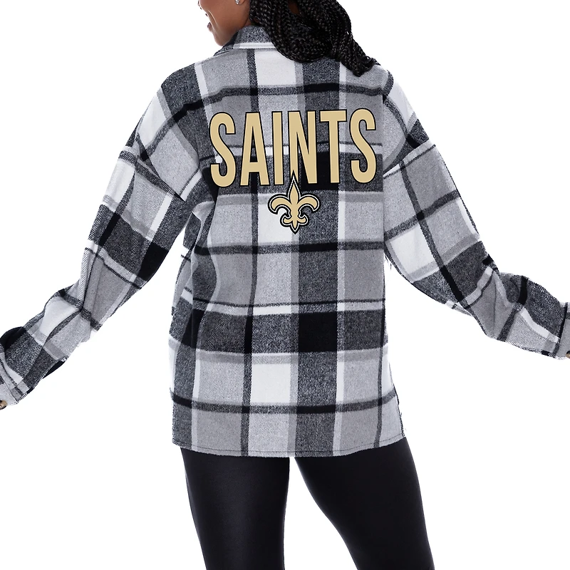 Women's Gameday Couture Gray New Orleans Saints  Fieldside Fun Plaid Button-Up Overshirt