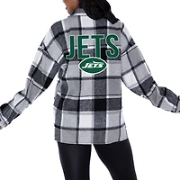 Women's Gameday Couture Gray New York Jets  Fieldside Fun Plaid Button-Up Overshirt