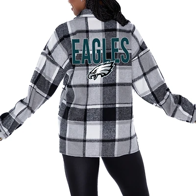 Women's Gameday Couture Gray Philadelphia Eagles  Fieldside Fun Plaid Button-Up Overshirt