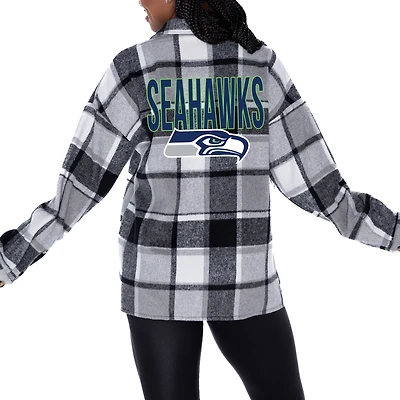 Women's Gameday Couture Gray Seattle Seahawks  Fieldside Fun Plaid Button-Up Overshirt