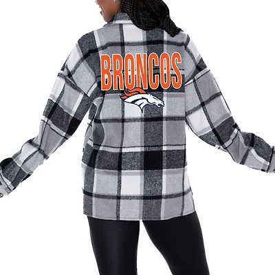 Women's Gameday Couture Gray Denver Broncos  Fieldside Fun Plaid Button-Up Overshirt