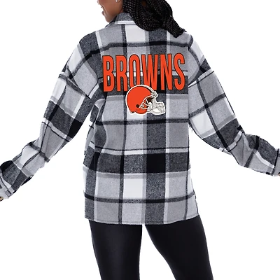 Women's Gameday Couture Gray Cleveland Browns  Fieldside Fun Plaid Button-Up Overshirt