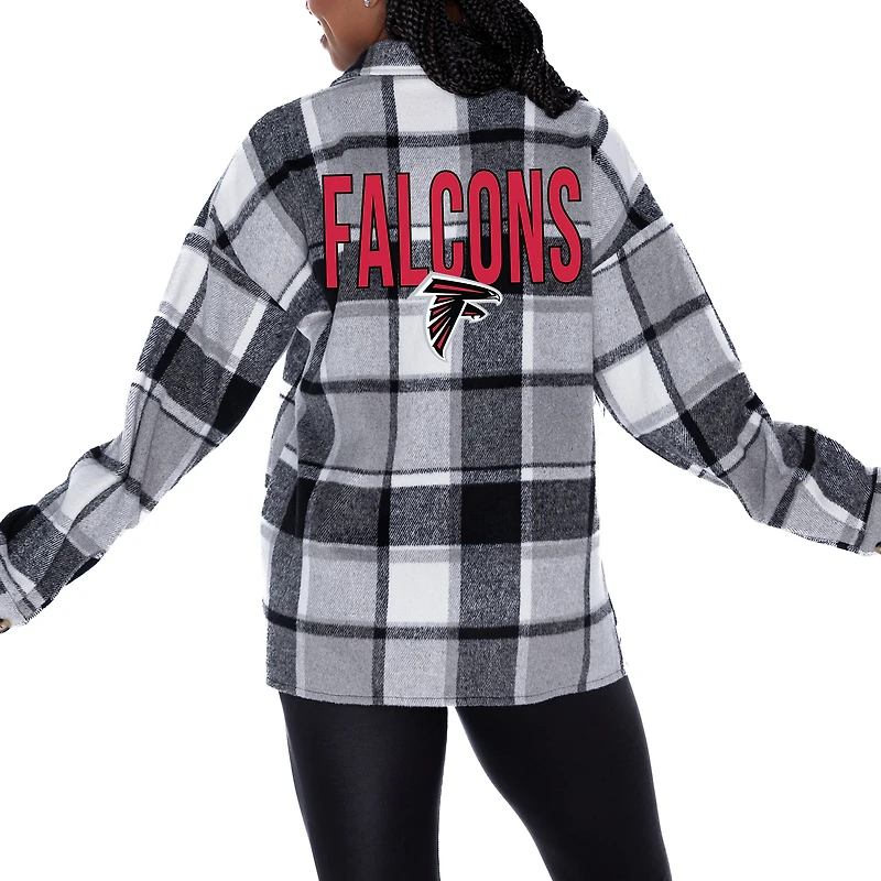 Women's Gameday Couture Gray Atlanta Falcons  Fieldside Fun Plaid Button-Up Overshirt