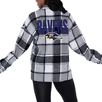 Women's Gameday Couture Gray Baltimore Ravens  Fieldside Fun Plaid Button-Up Overshirt