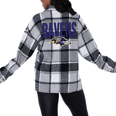 Women's Gameday Couture Gray Baltimore Ravens  Fieldside Fun Plaid Button-Up Overshirt
