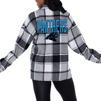Women's Gameday Couture Gray Carolina Panthers  Fieldside Fun Plaid Button-Up Overshirt