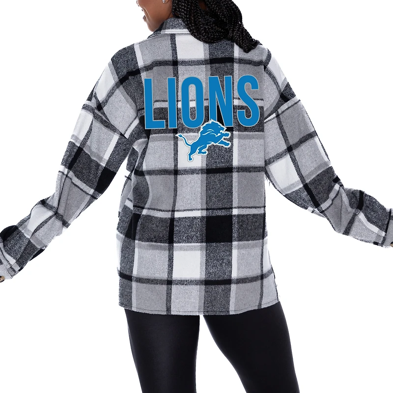 Women's Gameday Couture Gray Detroit Lions  Fieldside Fun Plaid Button-Up Overshirt