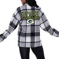 Women's Gameday Couture Gray Green Bay Packers  Fieldside Fun Plaid Button-Up Overshirt