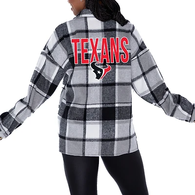 Women's Gameday Couture Gray Houston Texans  Fieldside Fun Plaid Button-Up Overshirt