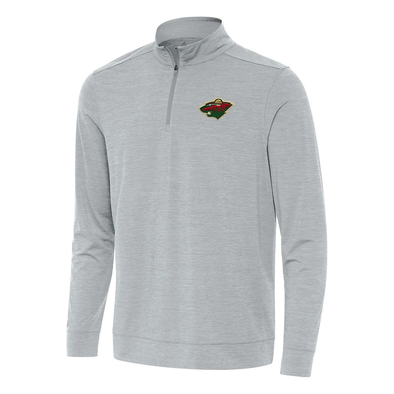 Men's Antigua Heather Gray Minnesota Wild Bright Quarter-Zip Top