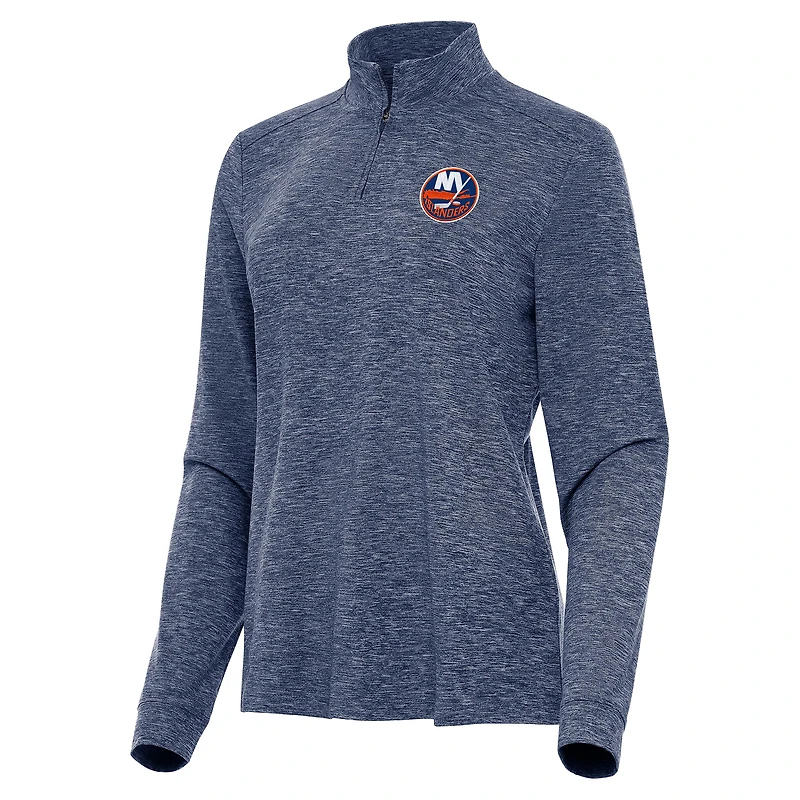 Women's Antigua  Heather Navy New York Islanders Mentor Quarter-Zip Mock Long Sleeve Top
