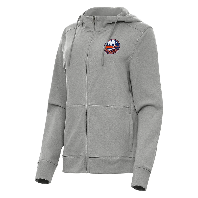 Women's Antigua  Heather Gray New York Islanders Seeker Full-Zip Hoodie