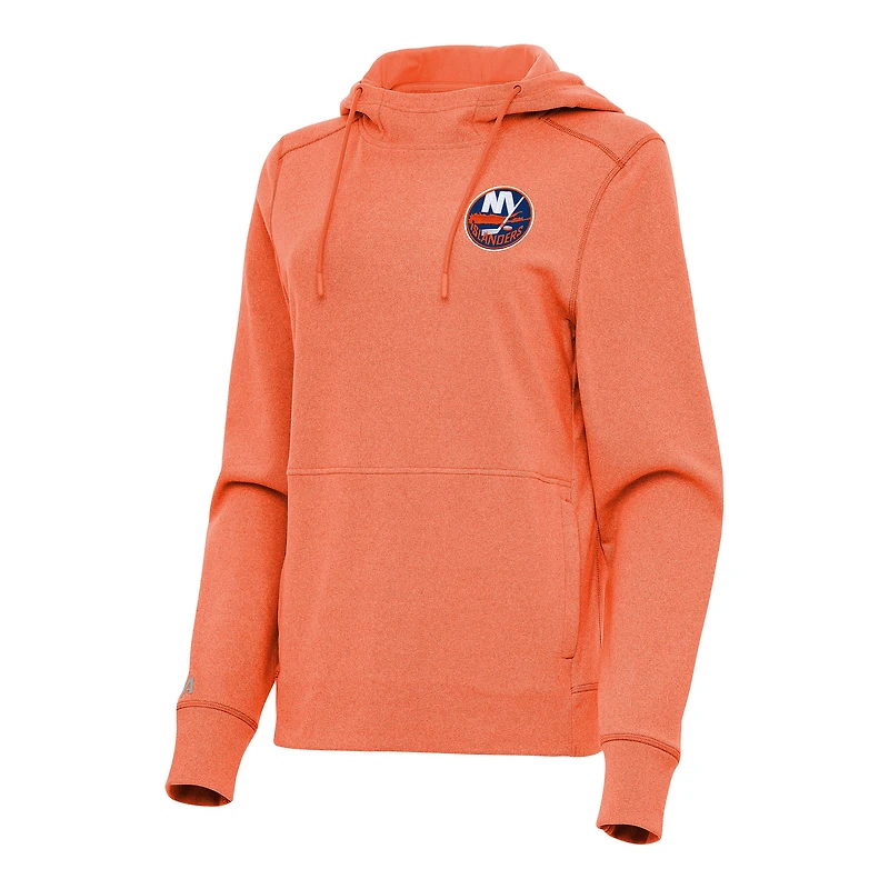 Women's Antigua  Heather Orange New York Islanders Justice Pullover Hoodie