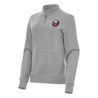 Women's Antigua Heather Gray New York Islanders Crush Quarter-Zip Fleece Sweatshirt