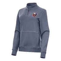 Women's Antigua Heather Navy New York Islanders Crush Quarter-Zip Fleece Sweatshirt