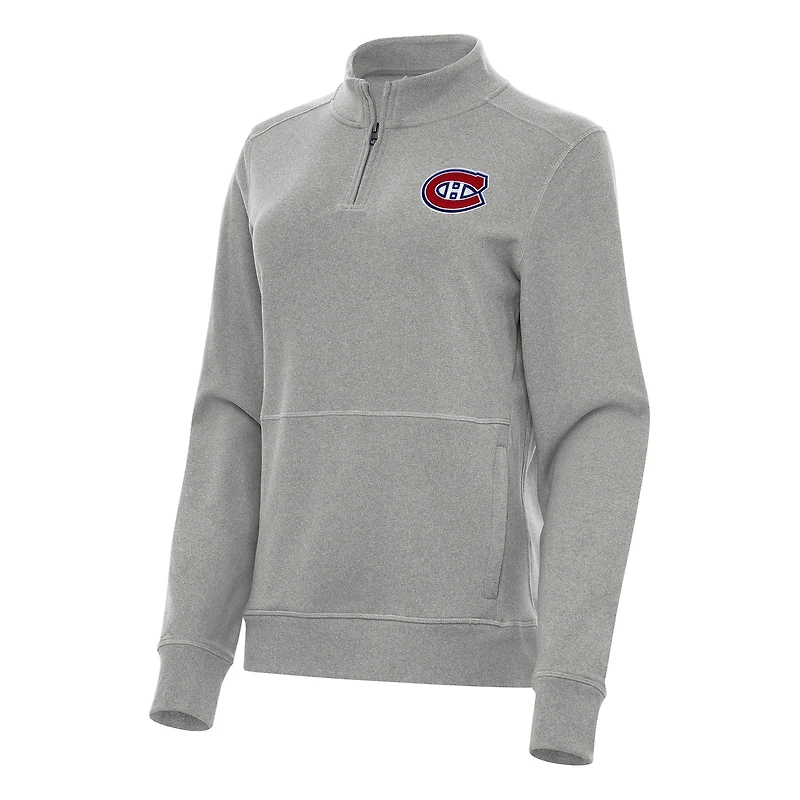 Women's Antigua Heather Montreal Canadiens Crush Quarter-Zip Fleece Sweatshirt