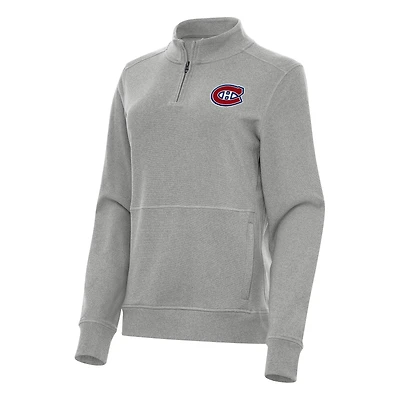 Women's Antigua Heather Montreal Canadiens Crush Quarter-Zip Fleece Sweatshirt