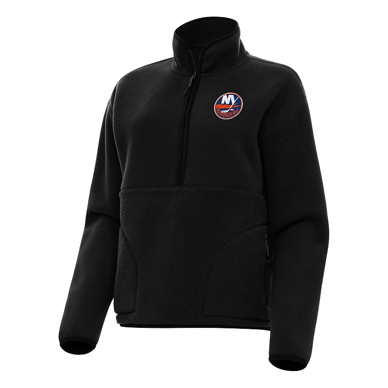 Women's Antigua Black New York Islanders Figure Half-Zip Pullover Sweatshirt