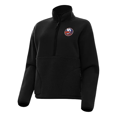 Women's Antigua Black New York Islanders Figure Half-Zip Pullover Sweatshirt