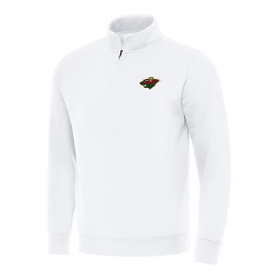 Men's Antigua  White Minnesota Wild Victory Quarter-Zip Mock Sweatshirt