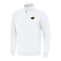 Men's Antigua  White Minnesota Wild Victory Quarter-Zip Mock Sweatshirt