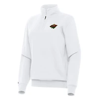 Women's Antigua White Minnesota Wild Victory Quarter-Zip Sweatshirt