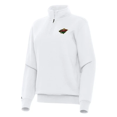 Women's Antigua White Minnesota Wild Victory Quarter-Zip Sweatshirt