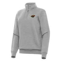 Women's Antigua Heather Gray Minnesota Wild Victory Quarter-Zip Sweatshirt