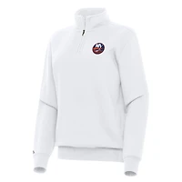 Women's Antigua White New York Islanders Victory Quarter-Zip Sweatshirt