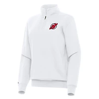 Women's Antigua White New Jersey Devils Victory Quarter-Zip Sweatshirt