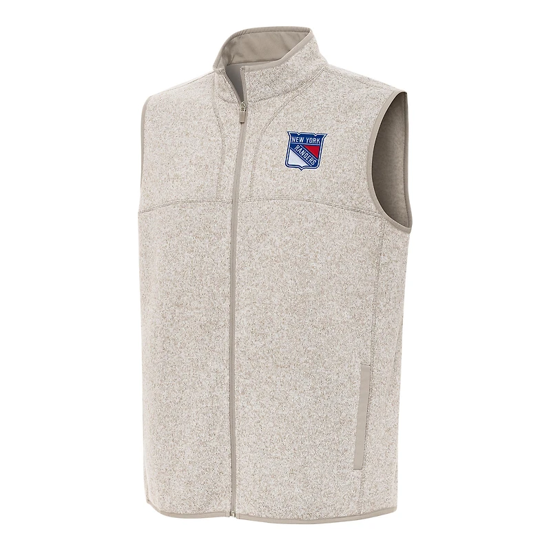 Men's Antigua Oatmeal New York Rangers Fortune Full-Zip Vest