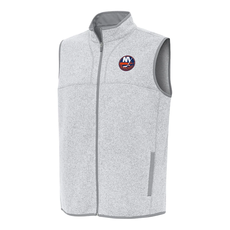 Men's Antigua Heather Gray New York Islanders Fortune Full-Zip Vest