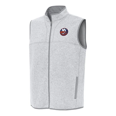 Men's Antigua Heather Gray New York Islanders Fortune Full-Zip Vest