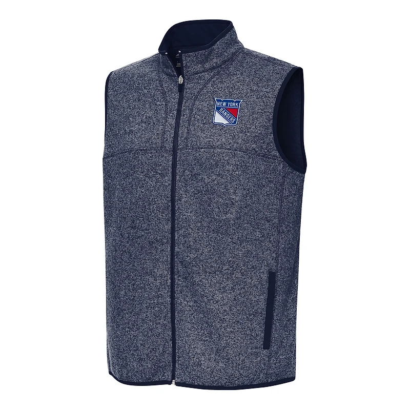 Men's Antigua Heather Navy New York Rangers Fortune Full-Zip Vest