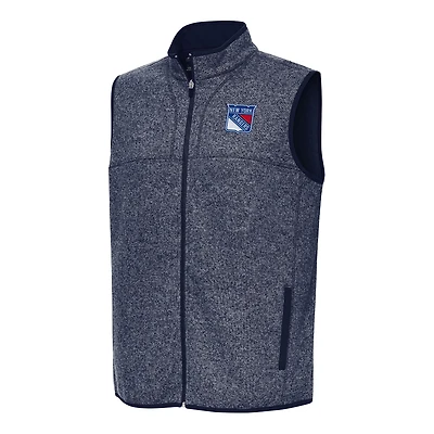 Men's Antigua Heather Navy New York Rangers Fortune Full-Zip Vest