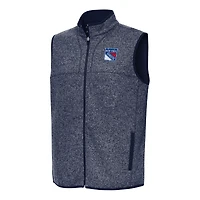 Men's Antigua Heather Navy New York Rangers Fortune Full-Zip Vest