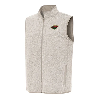 Men's Antigua Oatmeal Minnesota Wild Fortune Full-Zip Vest