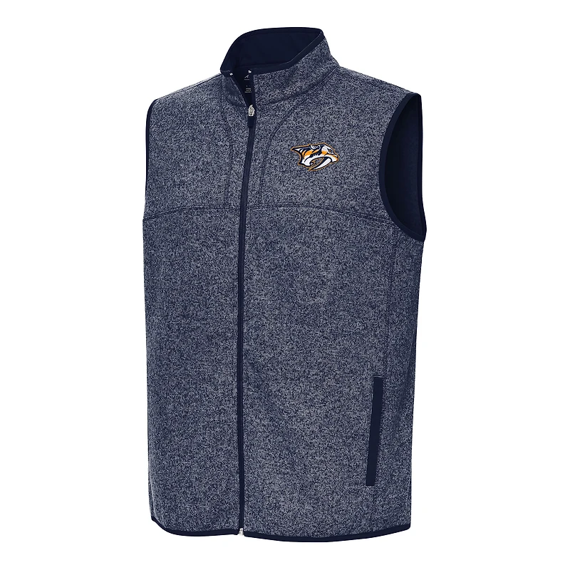 Men's Antigua Heather Navy Nashville Predators Fortune Full-Zip Vest