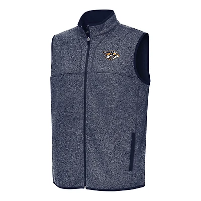 Men's Antigua Heather Navy Nashville Predators Fortune Full-Zip Vest