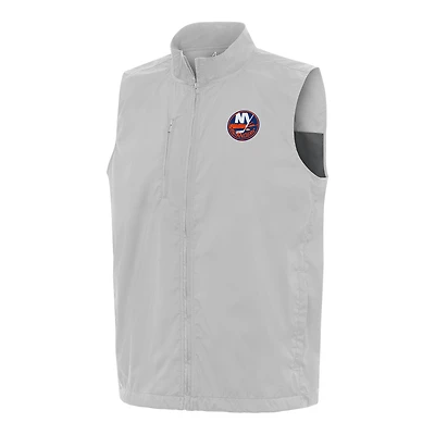 Men's Antigua  Heather Gray New York Islanders Brisk Full-Zip Vest