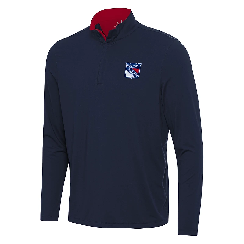 Men's Antigua Navy/Red New York Rangers Content Quarter-Zip Pullover Top