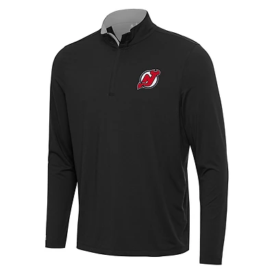 Men's Antigua Black/Gray New Jersey Devils Content Quarter-Zip Pullover Top
