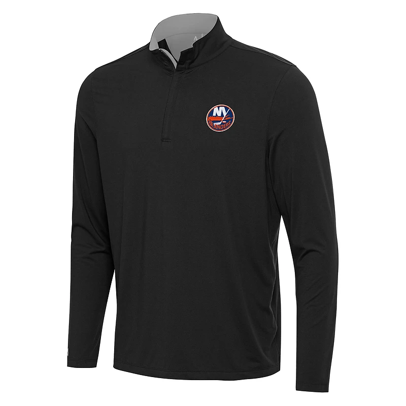 Men's Antigua Black/Gray New York Islanders Content Quarter-Zip Pullover Top