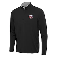 Men's Antigua Black/Gray New York Islanders Content Quarter-Zip Pullover Top