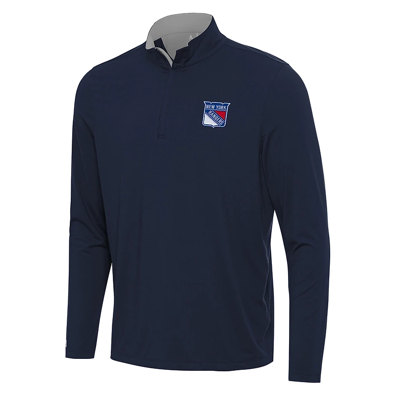 Men's Antigua Navy/Gray New York Rangers Content Quarter-Zip Pullover Top