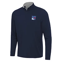 Men's Antigua Navy/Gray New York Rangers Content Quarter-Zip Pullover Top