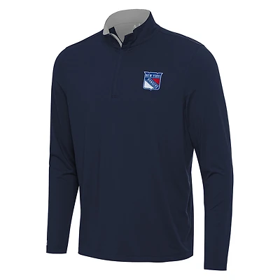 Men's Antigua Navy/Gray New York Rangers Content Quarter-Zip Pullover Top