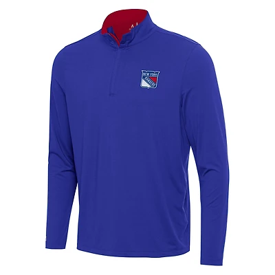 Men's Antigua Blue/Red New York Rangers Content Quarter-Zip Pullover Top